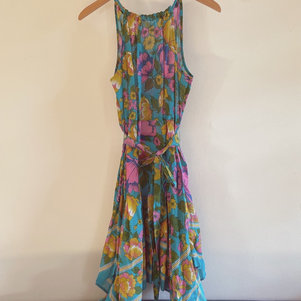 Handkerchief hem floral halter dress -- Lilka x Anthropologie